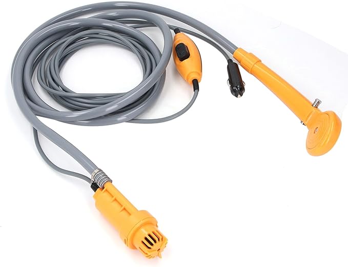 Portable Camping Shower Kit 2.5 L per min Adjustable Water flowing with 3D Showerhead and Pump for Outdoor Camping Hiking Pet Car Washing (Orange)