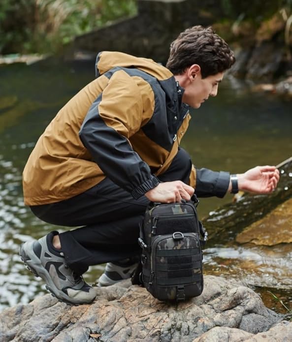 Men Tactical Waterproof Crossbody BagLarge Capacity Camo Outdoor Chest PackMultiple Pockets Fashion Sling Shoulder Pack