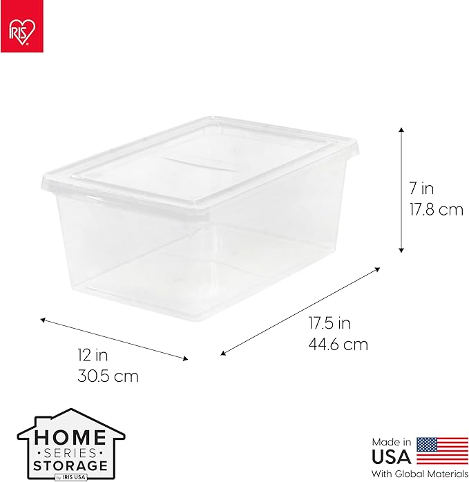 IRIS USA 12-Pack Storage Bins with Lids 17 Quart Shoe Boxes Clear Stackable Containers Organize Shoes Closet Shelves Classroom Organization Teacher Tools Game Storage - BPA-Free Plastic