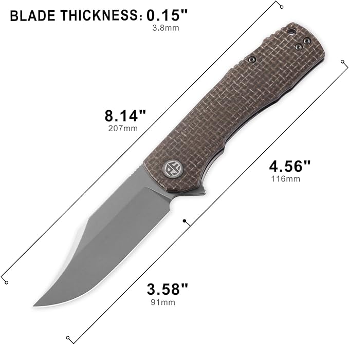 Petrified fish PFP03 Victor3.58 K110 Stonewashed Blade140g Micarta Handle Flipper Liner lock Folding knife (Brown Stonewashed)