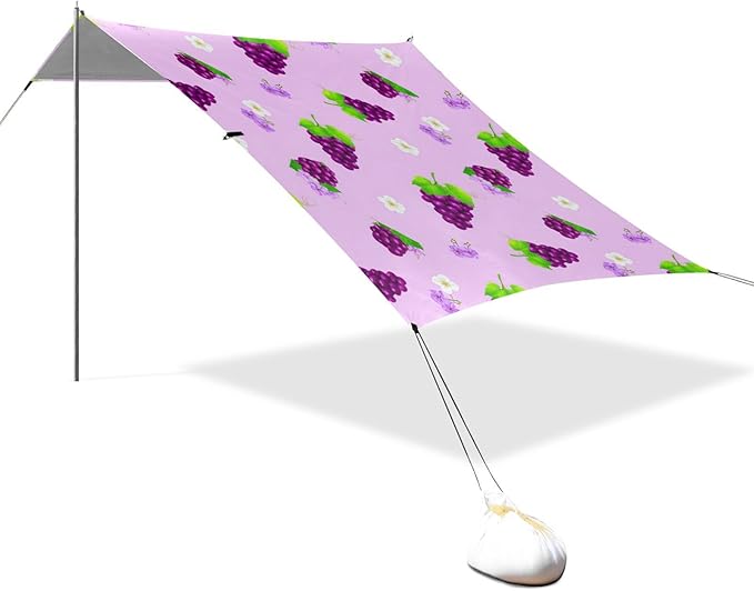 Beach Canopy with Windproof Ropes &amp Sandbags Beach Tent Sun Shade Sun Shelter for Camping Trips Fishing Backyard Fun or Picnics Grape