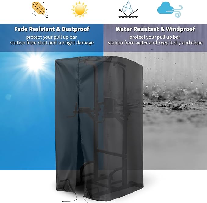 Protective Cover for Pull Up Bar Station Waterproof&amp Dustproof Cover for Power Tower/Pull Up Dip Station-Indoor or Outdoor - 48L x 45W x 80H