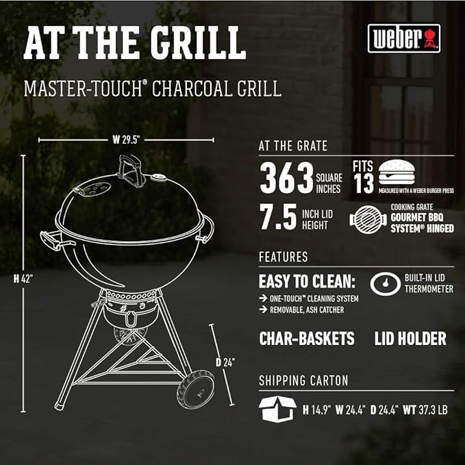 Weber Master-Touch Charcoal Grill 22-Inch Deep Ocean Blue – Premium Outdoor BBQ Grill with Tuck-Away Lid Holder &amp One‑Touch™ Cleaning System Porcelain‑Enameled Kettle