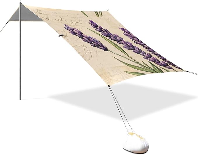 ALAZA Retro Style Lavender Beach Tent Sun Shelter Portable Canopy Sunshade for Outdoor Camping Picnics Backyard Fun 10x9 ft