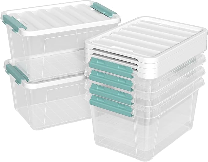 20 Quarts Clear Latching Boxes with Lids Plastic Storage Tote Set of 6
