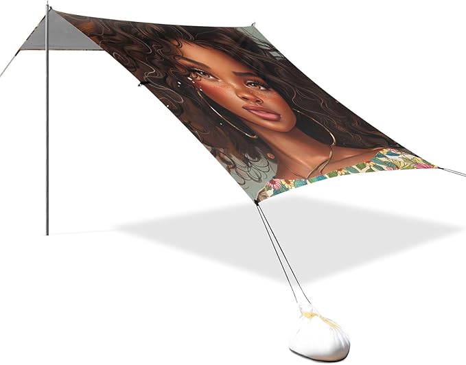 ALAZA Beautiful African Girl Beach Tent Sun Shelter Portable Canopy Sunshade for Outdoor Camping Picnics Backyard Fun 10x9 ft