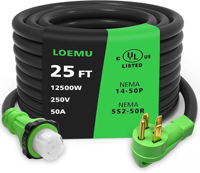 50 Amp Generator Cord with Twist Lock 25FT Heavy Duty 6/3+8/1 Gauge Generator Cable 14-50P/SS2-50R STW Power Cord 50 Amp Extension Cord for Generator &amp Yard &amp House