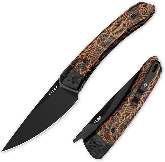 Kizer Momo Pocket Folding Knife 4.11” 14C28N Blade EDC Pocket Knife with Damascus G10 Handle Front Flipper Camping Folding knife for Men Women Sharp Hunting Survival Hiking Knives V4663M2