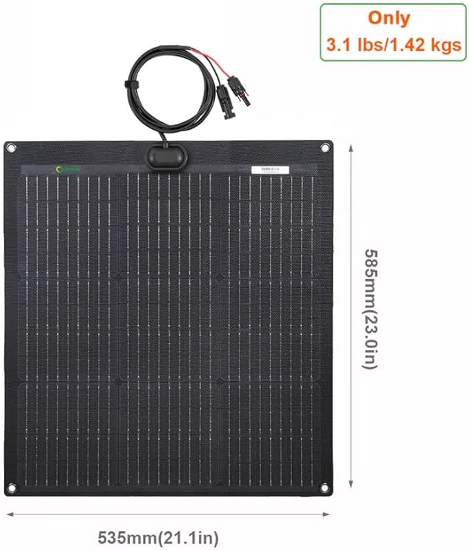 Lensunsolar 50W ETFE Flexible Solar Panel 23x21.1inch PERC 9BB 23.5%+ Efficiency Solar Cells for Campers RVs BoatsTent