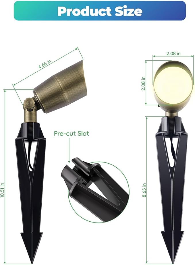 Low Voltage Brass Landscape Lights Solid Outdoor Spotlights with Replaceable MR16 LED Bulb 5W 2700K Warm White 12V 24V Landscape Lighting Waterproof Design for Garden Yard Patio