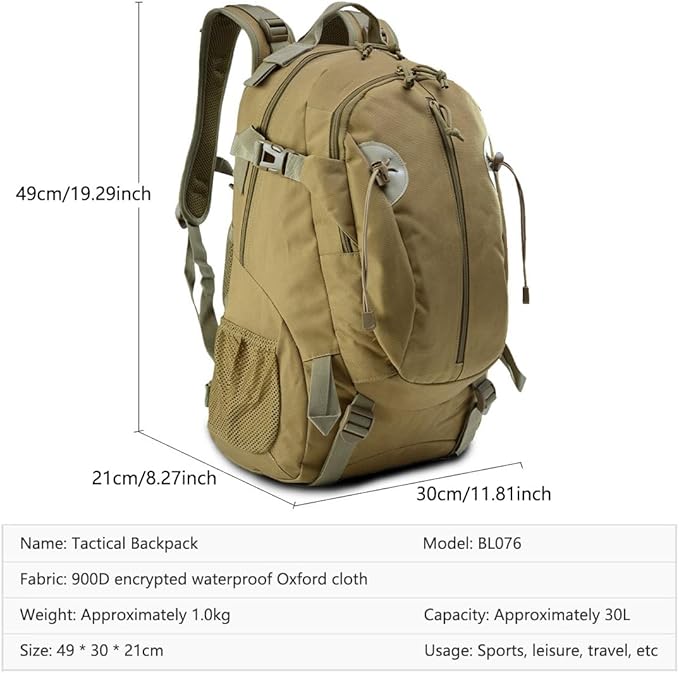 Tactical Backpack for Men Hiking Day Pack Military Rucksack Waterproof 30L EDC Bag Army Assault Pack (ACU)