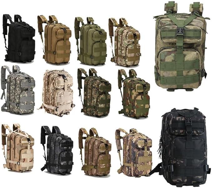 Outdoor Sports Pack Hiking Bag Tactical Rucksack Camo Knapsack Combat Camouflage Tactical Molle 25L 3P Backpack - ACU