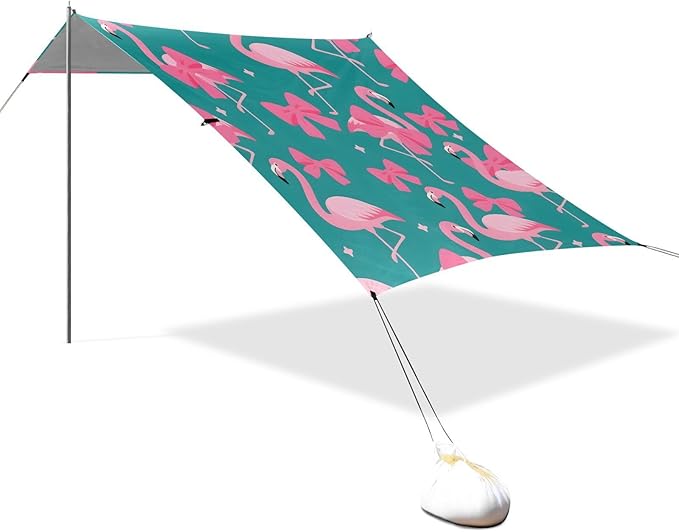 ALAZA Flamingo Bow Pattern Beach Tent Sun Shelter Portable Canopy Sunshade for Outdoor Camping Picnics Backyard Fun 10x9 ft