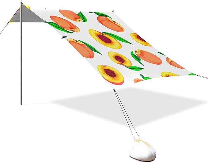 Beach Canopy with Windproof Ropes &amp Sandbags Beach Tent Sun Shade Sun Shelter for Camping Trips Fishing Backyard Fun or Picnics Peaches