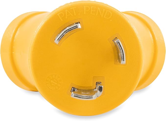 Camco PowerGrip Camper/RV 3-Prong Generator Adapter | Features a 30-Amp L5-30 End &amp (2) 15-Amp 5-15 Ends | Rated for 125 Volts/3750 Watts (55433)