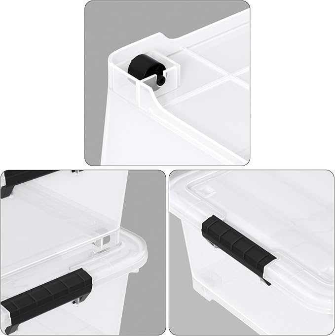 25 Quart Clear Underbed Storage Bins with Wheels Stackable Plastic Latching Bin with Lid 4 Packs