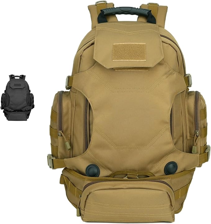 40L Tactical Military MOLLE Assault Backpack Pack 3 Way Modular Attachments Waterproof Large Bag Rucksack Sport(Khaki)