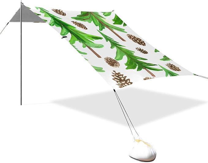 Beach Canopy with Windproof Ropes &amp Sandbags Beach Tent Sun Shade Sun Shelter for Camping Trips Fishing Backyard Fun or Picnics Pine Tree