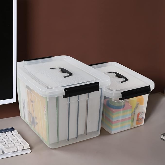 2 Packs Clear Storage Boxes with Lids 12 Quarts &amp 6 Quarts Plastic Latching Bins Totes