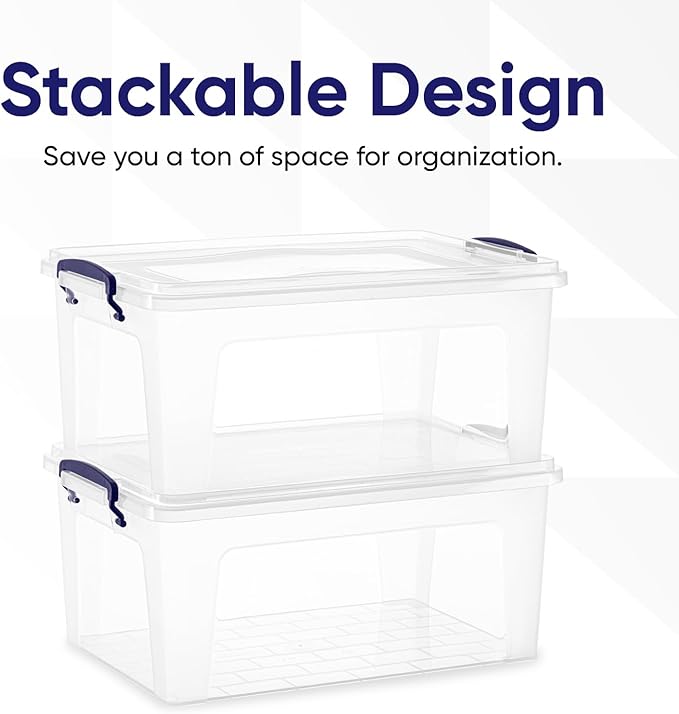 Superio Storage Bins with Lids Clear Plastic Containers for Organizing Stackable Totes BPA Free Odor Free Organizer Boxes for Home and Dorm (2 Pack 28.5 Qt)