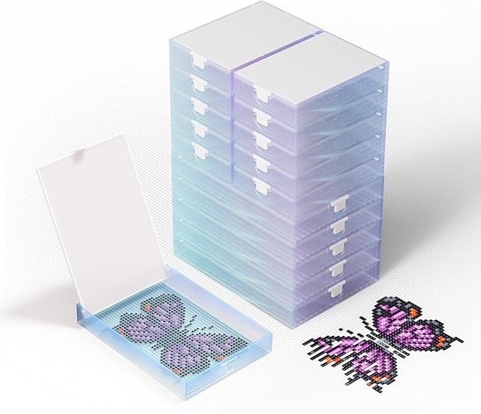 2-in-1 Diamond Art Trays With LidsAnti-static Diamond Art Storage Containers Diamond Art Accessories Diamond Painting Trays with Lids &amp Line-Up Box Package (Galaxy Blue 15 piece Tray Kit)