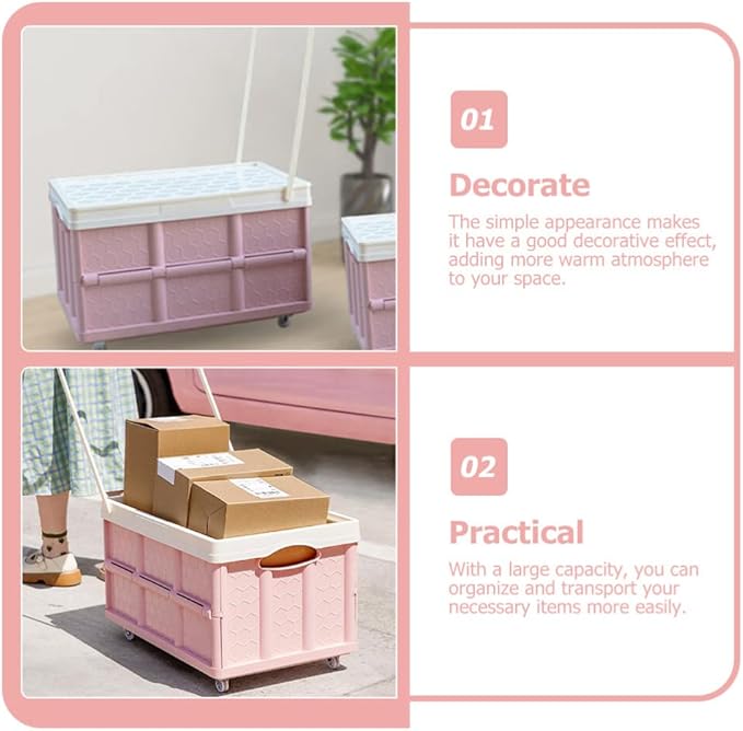 DOITOOL 2Pcs Collapsible Storage Bin with Lids Foldable Plastic Box for Clothes and Toys Large Stackable Container with Wheels Space-saving Storage for Home and Vehicle