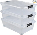 Hespama 3 Pack Plastic Storage Boxes with Lids 20 Quart Rolling Plastic Bins for Under the Bed