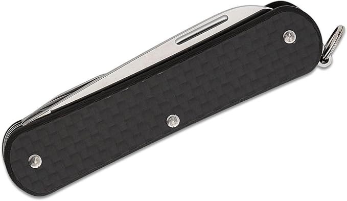 Fox Knives Vulpis FX-VP130-F4 Slipjoint Folding Knife 4-in-1 Multitool 2.17in Blade Bottle Opener Can Opener Flat Head Screwdriver Scissors - Compact Versatile Pocket Knife (Carbon Fiber)