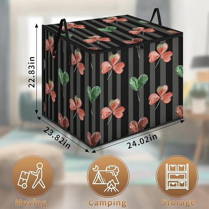 XL Large Clothes Storage with Lid Handle Shamrocks Large Thick Clothes Blanket Storage Containers for Organizing Bedroom Closet Comforter Organization Storage St. Patrick's Day