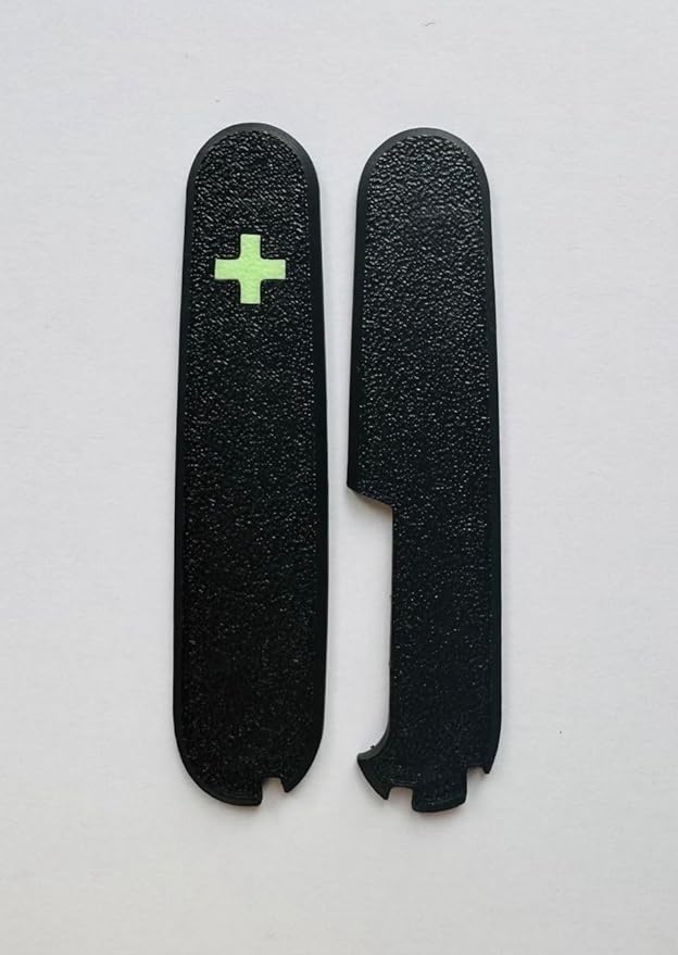 Replacement Covers For Victorinox Scales Plus 91mm Plastic Handles With Toothpick Tweezers And Ballpoint Pen Glowing Cross (Black)
