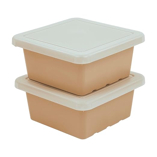 ECR4Kids Square Bin with Lid Storage Containers Sand 2-Pack