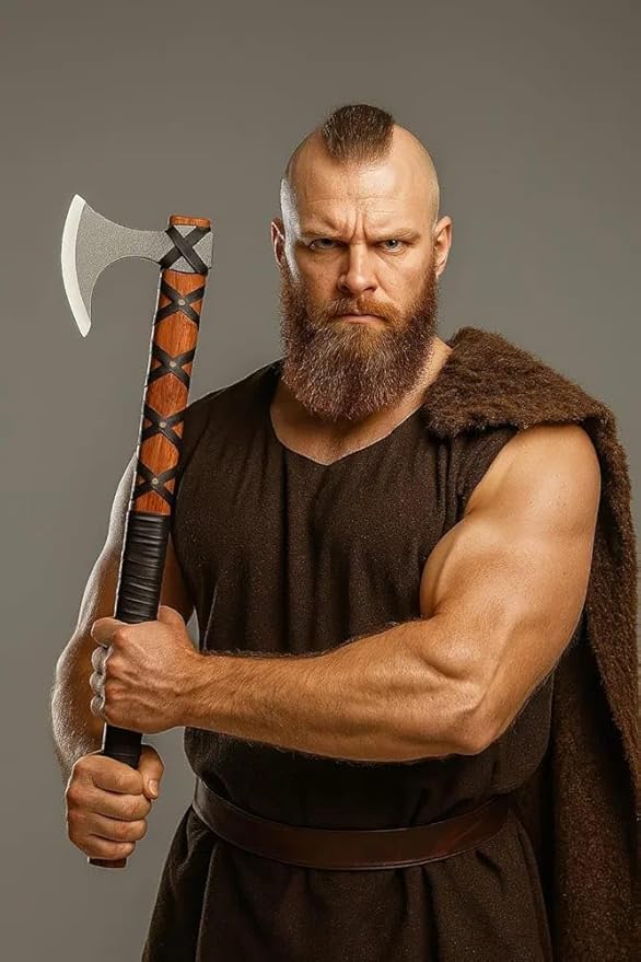 Viking Axe of Ragnar Lothbrok - Hand-Forged High Carbon Steel Sharp Blade with Rosewood Handle and Leather Sheath | Handmade Norse Bearded Axe for Hunting Camping | Vikings Hatchet Outdoor Axe