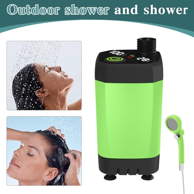 Portable Camping Shower Outdoor Shower Pump with 6000mah Rechargeable Battery Stepless AdjustmentElectric Camping Shower Head for Camping Hiking Traveling