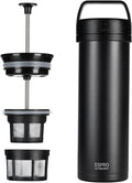 ESPRO Go P0 Ultralight French Press Coffee Maker for Travel Vacuum Insulated Stainless Steel 16 Ounces Matte Meteorite Black