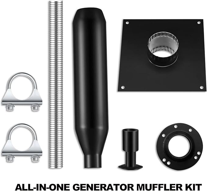 Generator Exhaust Extension Kit Generator Muffler Silencer Kit All-in-One Kit w/Heat Insulated Thru-Wall Plate 2x Universal Adapter for Most Portable Generators 55% Noise Reduced