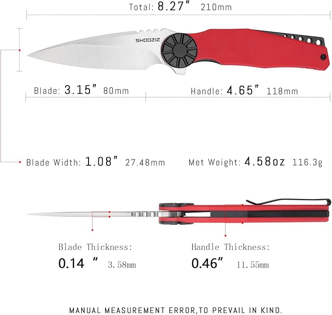 KILA-RGBS 3.15 DC53 Steel Satin Blade Folding EDC Knife for Camping ManBlack Aluminum Bolster + G10 Handle with Pocket Clip.