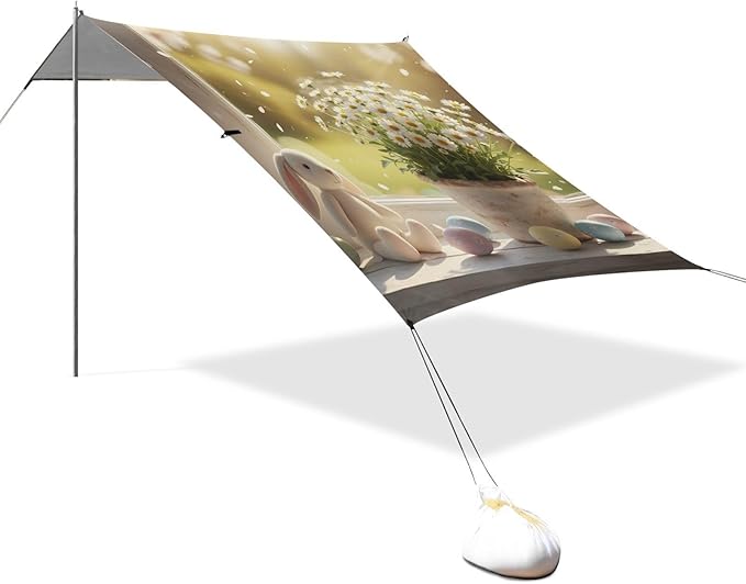 Beach Canopy with Windproof Ropes &amp Sandbags Beach Tent Sun Shade Sun Shelter for Camping Trips Fishing Backyard Fun or Picnics Easter Egg