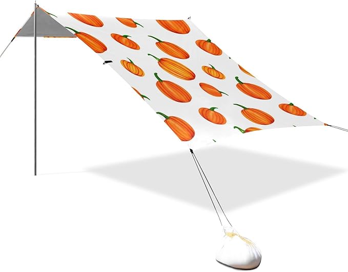 Beach Canopy with Windproof Ropes &amp Sandbags Beach Tent Sun Shade Sun Shelter for Camping Trips Fishing Backyard Fun or Picnics Pumpkins