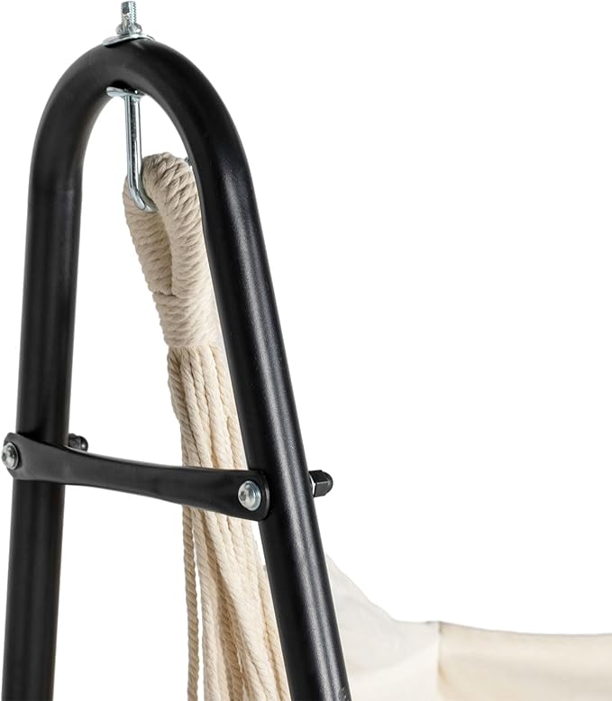 Outsunny Patio Hammock Chair with U Shape Stand Outdoor Hammock Swing Hanging Lounge Chair with Side Pocket Black/Cream White