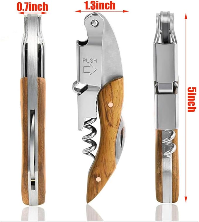 Professional Waiter Corkscrew Wine Key for Bartenders Set of 3With Long Rosewood Handle Stainless Steel Handle Wine Opener for Bar Restaurant Waiters Sommelier Bartend (Big Wood 3 Packs)