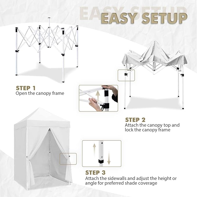EAGLE PEAK 5x5 Instant Canopy with 4-Side Wall Panels Small Pop up Portable Canopy Tent with Carry Bag Light Weight Sun Shelter for Sports Camping and Beach White