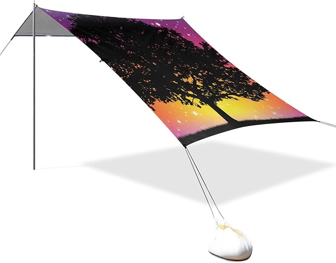 Beach Canopy with Windproof Ropes &amp Sandbags Beach Tent Sun Shade Sun Shelter for Camping Trips Fishing Backyard Fun or Picnics Tree