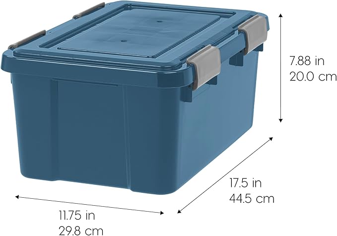 IRIS USA WeatherPro 19 Qt Eco-Friendly Storage Bins with Lids 6 Pack BPA-Free Plastic Gasket Box with Tight Latch and Seal Stackable Nestable Tote Tub - Navy