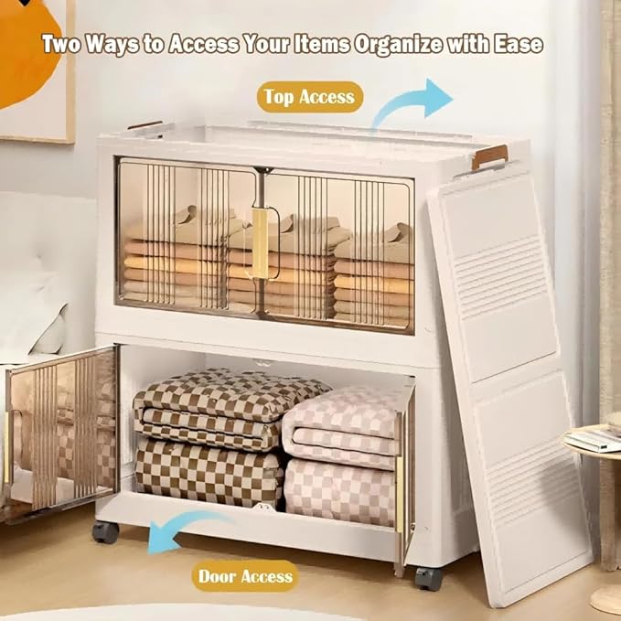 Storage Bins with Lids 5 Tier 300 QT Stackable Plastic Storage Bins Foldable Storages Boxes with Magnetic Doors and Wheels for Clothes Snacks Books Folding Containers for Home Office