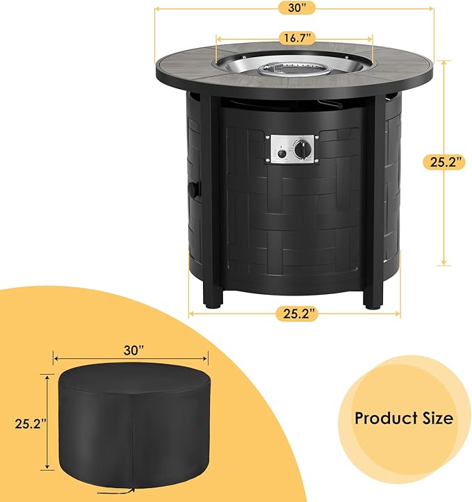 TLGREEN Propane Fire Pit Table 30 Inch Round – 50000 BTU Outdoor Fire Pit with Lid Converts to Patio Coffee Table Certified Includes Waterproof Cover &amp Blue Fire Glass(Grey)
