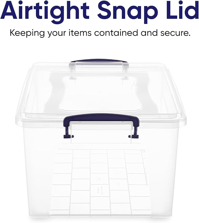 Superio Clear Storage Boxes with Lids Plastic Container Bins for Organizing Stackable Crates Storage Bins BPA Free Non Toxic Odor Free Organizers for Home Office School (28.5 Quart 12 Pack)