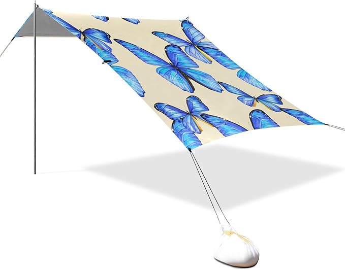 Beach Canopy with Windproof Ropes &amp Sandbags Beach Tent Sun Shade Sun Shelter for Camping Trips Fishing Backyard Fun or Picnics Butterfly
