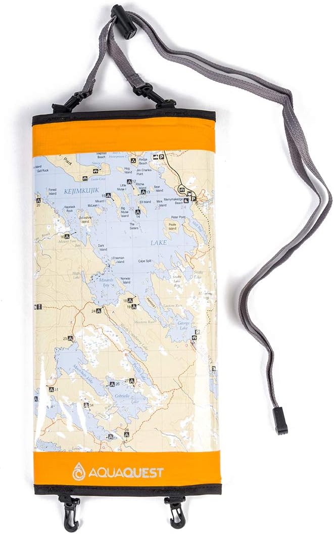 AquaQuest Trail Map Case - 100% Waterproof Document Dry Bag Holder with Clear Window &amp Lanyard - Black Yellow Orange Blue or Green