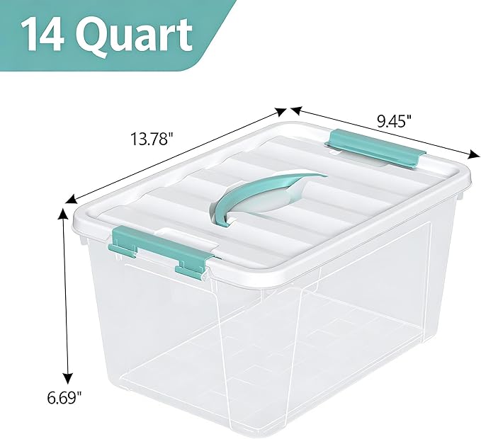 Stackable Storage Bins Under Bed Storage Containers with Lids Shoe Organizer Plastic Storage Bins Clear Shoe Boxes with Locking Latches 14qt (8 Pack)