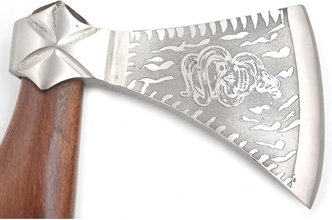 Hand Forged Viking Bearded Axe – 1075 High Carbon Steel Handmade Medieval Style Camping &amp Hunting Axe with Ash Wood Handle and Leather Sheath (Snake)